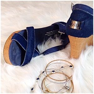 Toms Navy Funky Horsehair Wedge